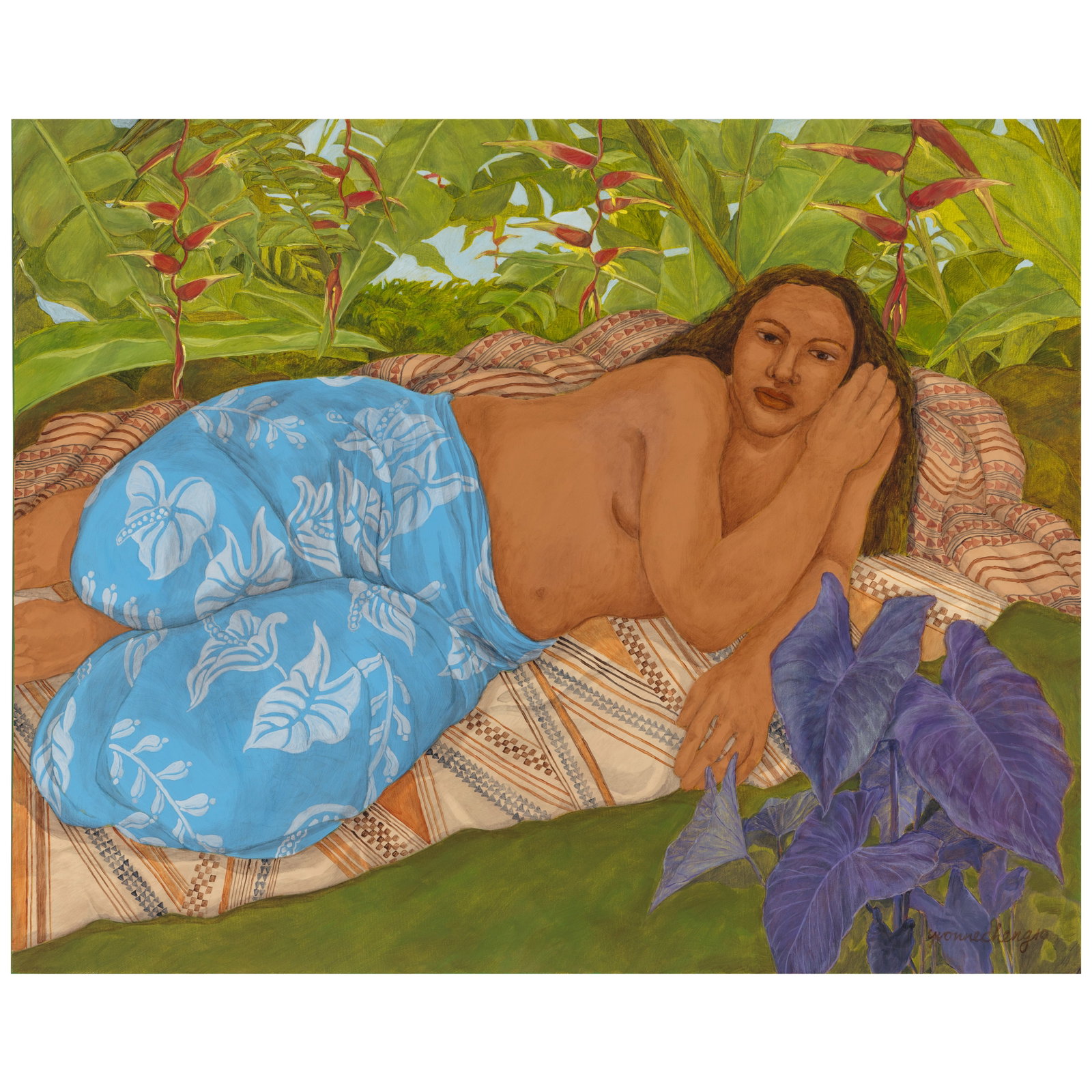 Yvonne Cheng (born 1941) Untitled (One Woman in Pareu) 48 x 60 in. (Painted in 2010.) (1 of 1)