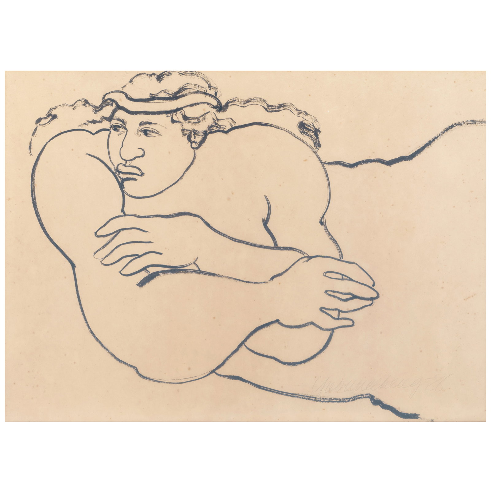 Yvonne Cheng (born 1941) Reclining Woman sight 28 x 38 in. (Painted in 1988.): Yvonne Cheng (born 1941) Reclining Woman signed and dated 'Yvonne Cheng 88' (lower right) grey ink on paper sight 28 x 38 in. Painted in 1988. Footnotes: Provenance The artist. Joanne a