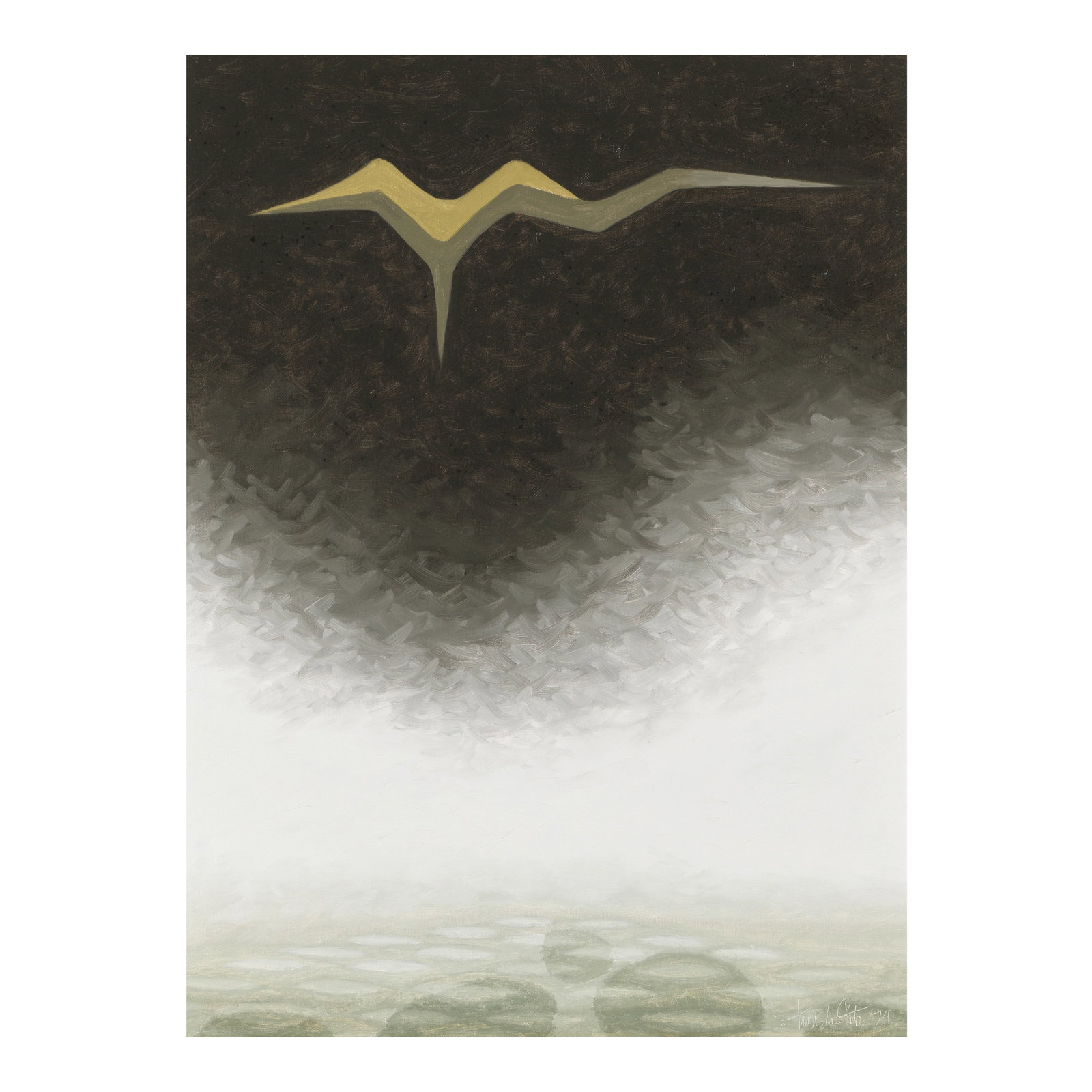 TADASHI SATO (1923-2005) Untitled (Bird and Surf) 24 x 18 in. (Painted in 1979.): TADASHI SATO (1923-2005) Untitled (Bird and Surf) signed and dated 'Tadashi Sato '79' (lower right), signed again and inscribed with the artist's address (on the reverse) oil on canvasboard 24 x 18 in