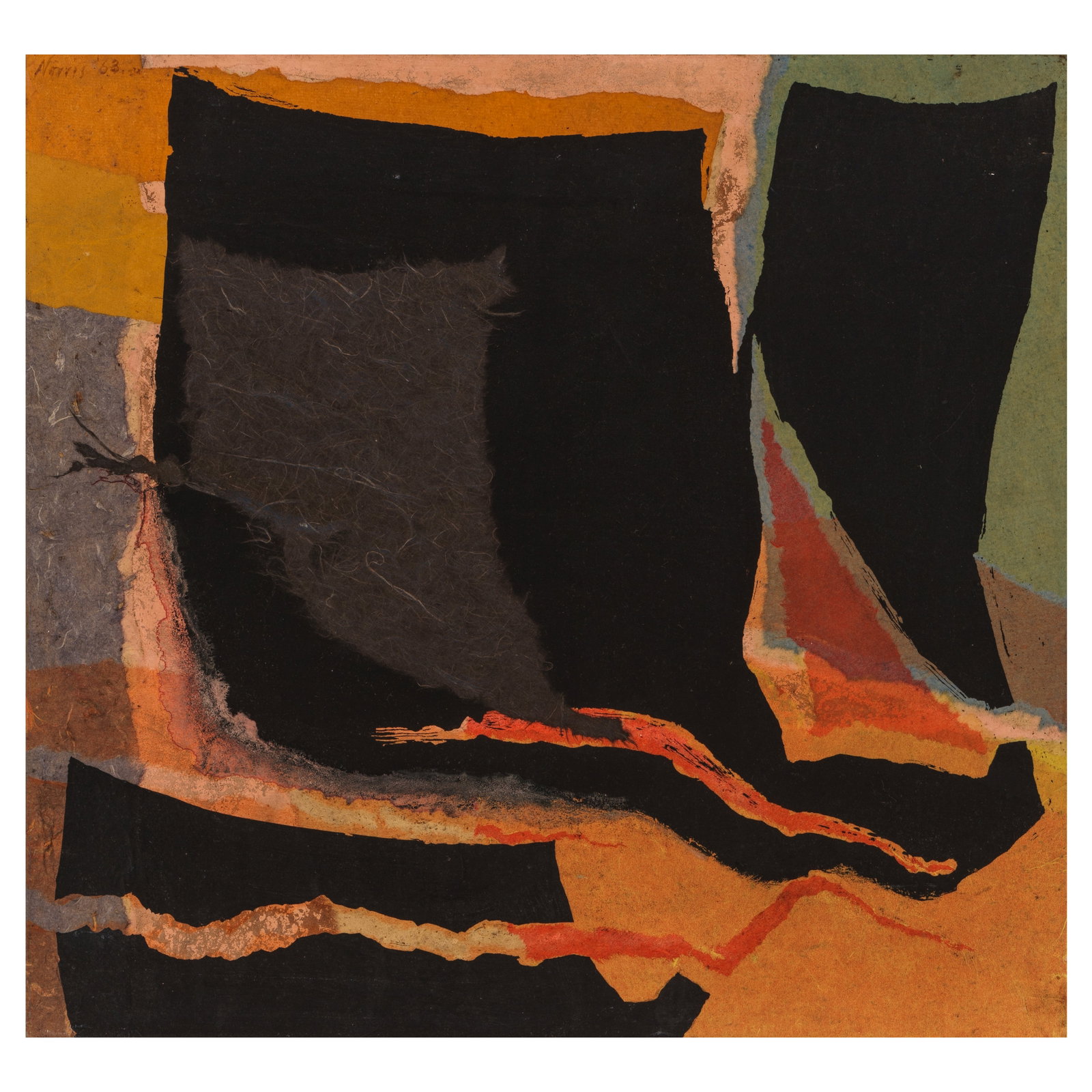 Ben (Robert Benjamin) Norris (1910-2006) Composition with Black Shields 17 1/8 x 18 in. (Painted... (1 of 1)