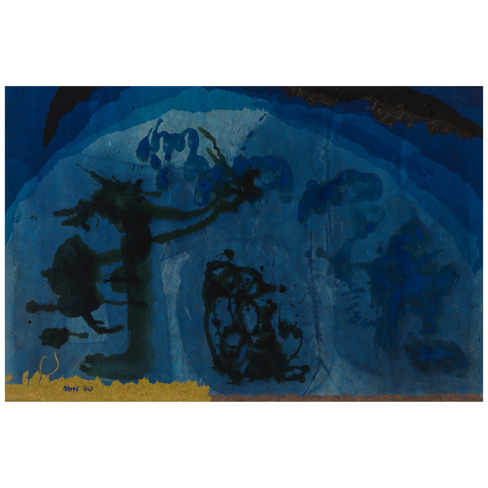 Ben (Robert Benjamin) Norris (1910-2006) Lunar IV (Remains of Habitation) 24 x 36 in. (Painted i...: Ben (Robert Benjamin) Norris (1910-2006) Lunar IV (Remains of Habitation) signed and dated 'Norris '60' (lower left), titled and dated again 'JAN. 1960' (on the reverse) acrylic and collage on Masonit