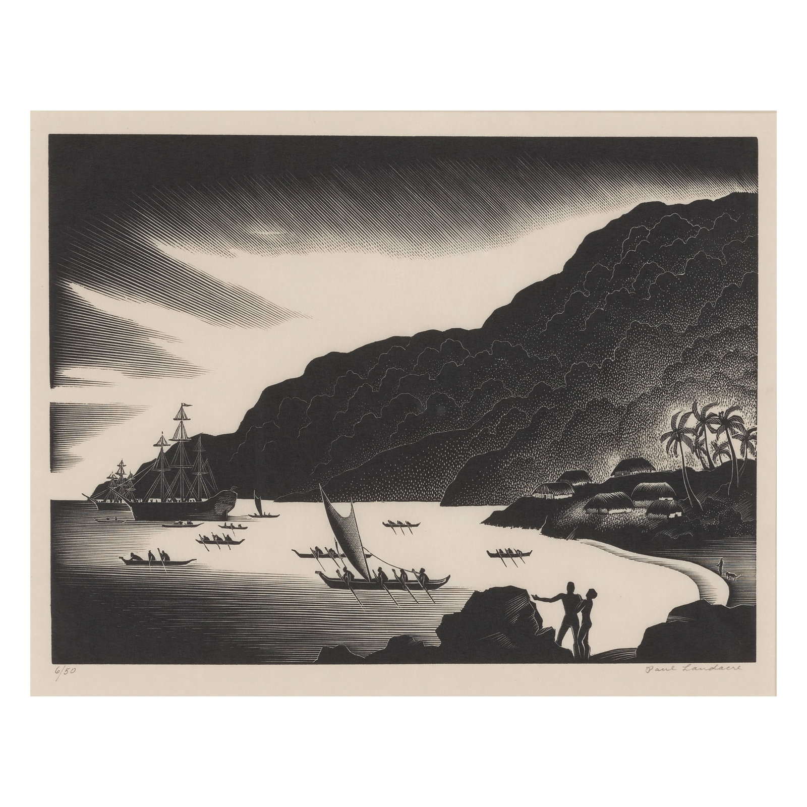 Paul Landacre (1893-1963); Visitors;: Paul Landacre (1893-1963) Visitors (Wien 171, Zeitlin & Ver Brugge 51), 1935 Wood engraving on thin laid Japanese paper, signed in pencil and numbered 6/50 (Wien notes this edition was not realized), 