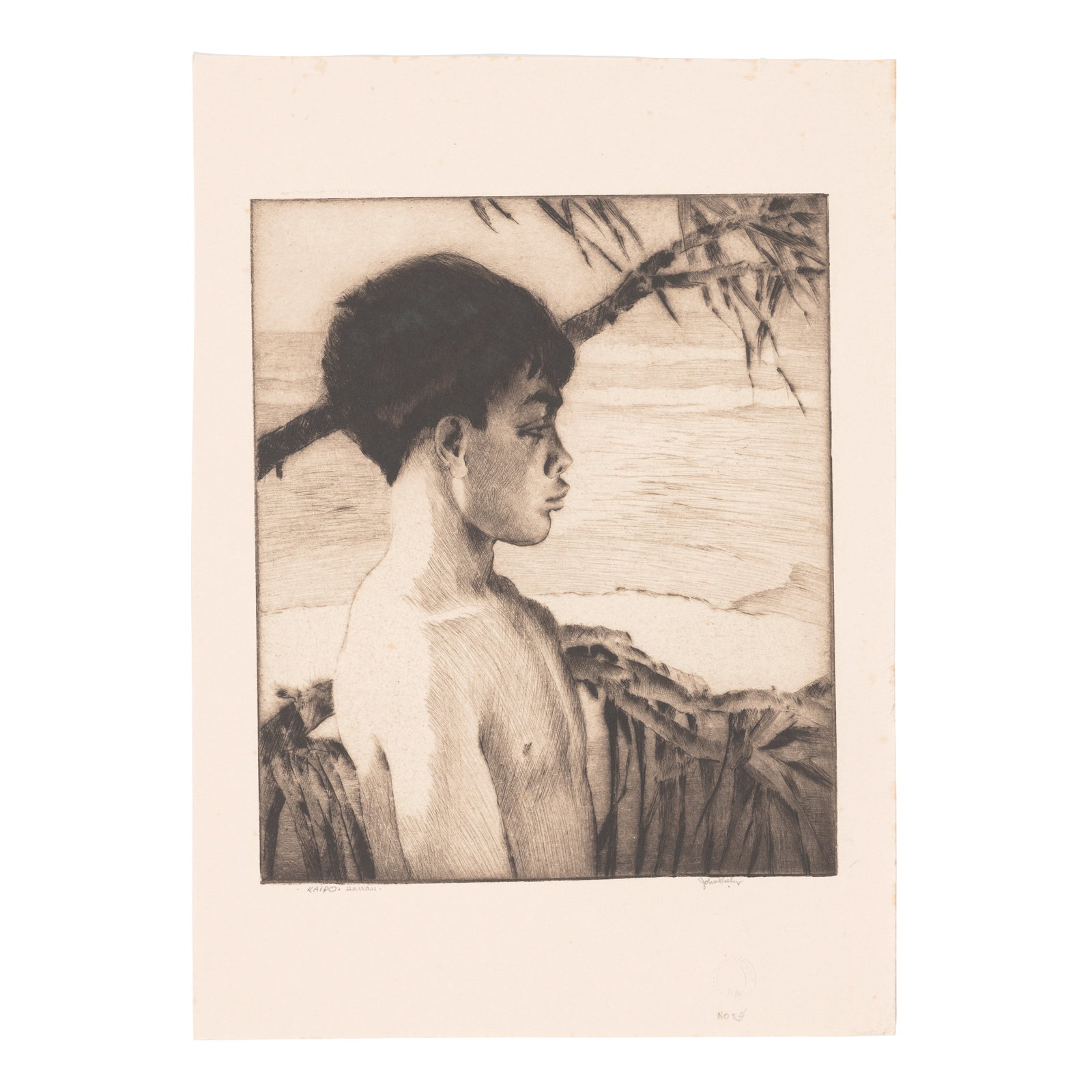 John Melville Kelly (1879-1962); Kaipo, Hawaiʻi;: John Melville Kelly (1879-1962) Kaipo, Hawaiʻi, c. 1933 Etching on wove paper, signed in pencil, titled '·Kaipo·Hawaii·' and annotated 'No 24', with the artist's blindstamp, with m