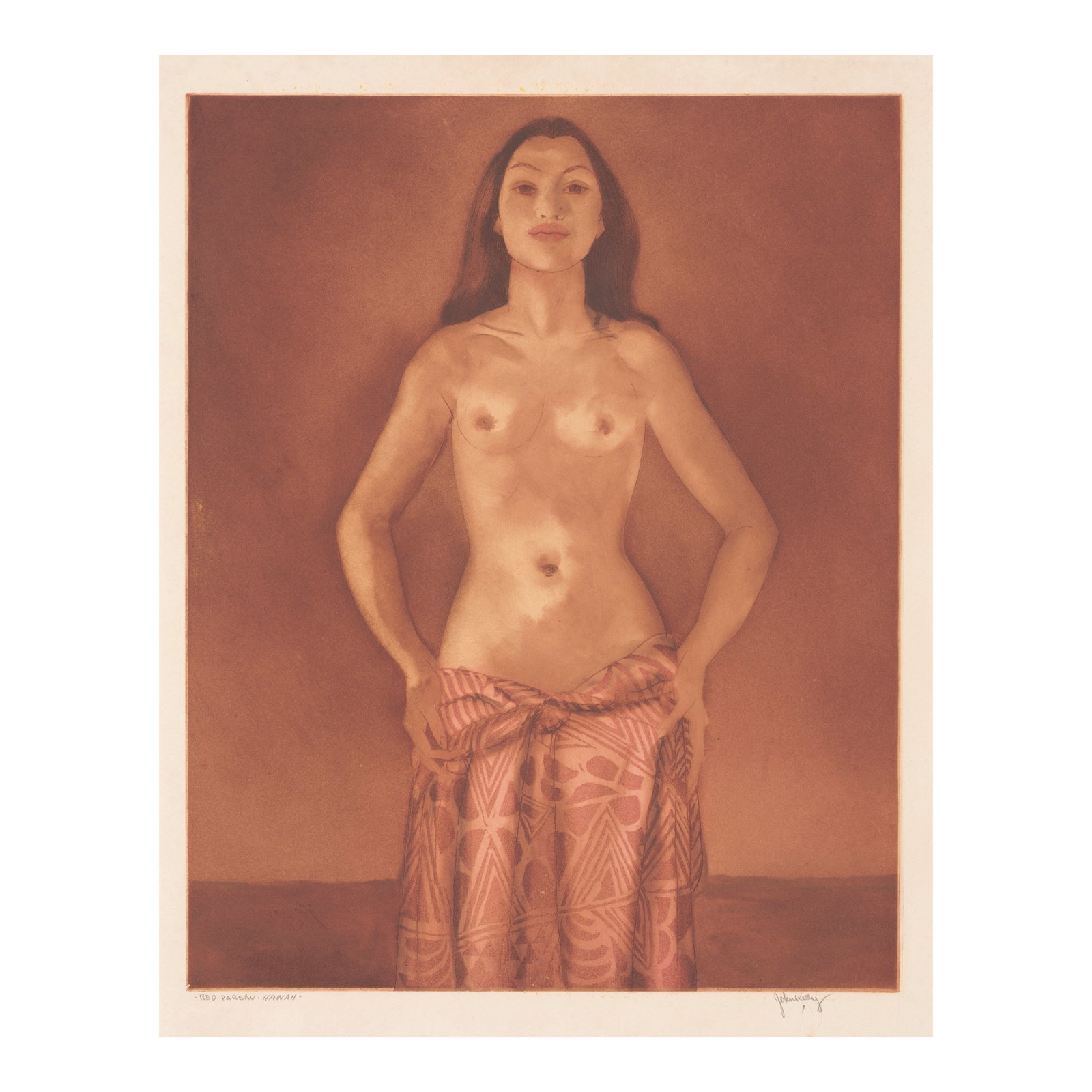 John Melville Kelly (1879-1962) Red Pareau, Hawaiʻi and Study for Red Pareau, Hawaiʻi ...: John Melville Kelly (1879-1962) Red Pareau, Hawaiʻi and Study for Red Pareau, Hawaiʻi (a group of two) aquatint signed and estate stamped 'John Kelly' (lower right), titled (lower left); dra