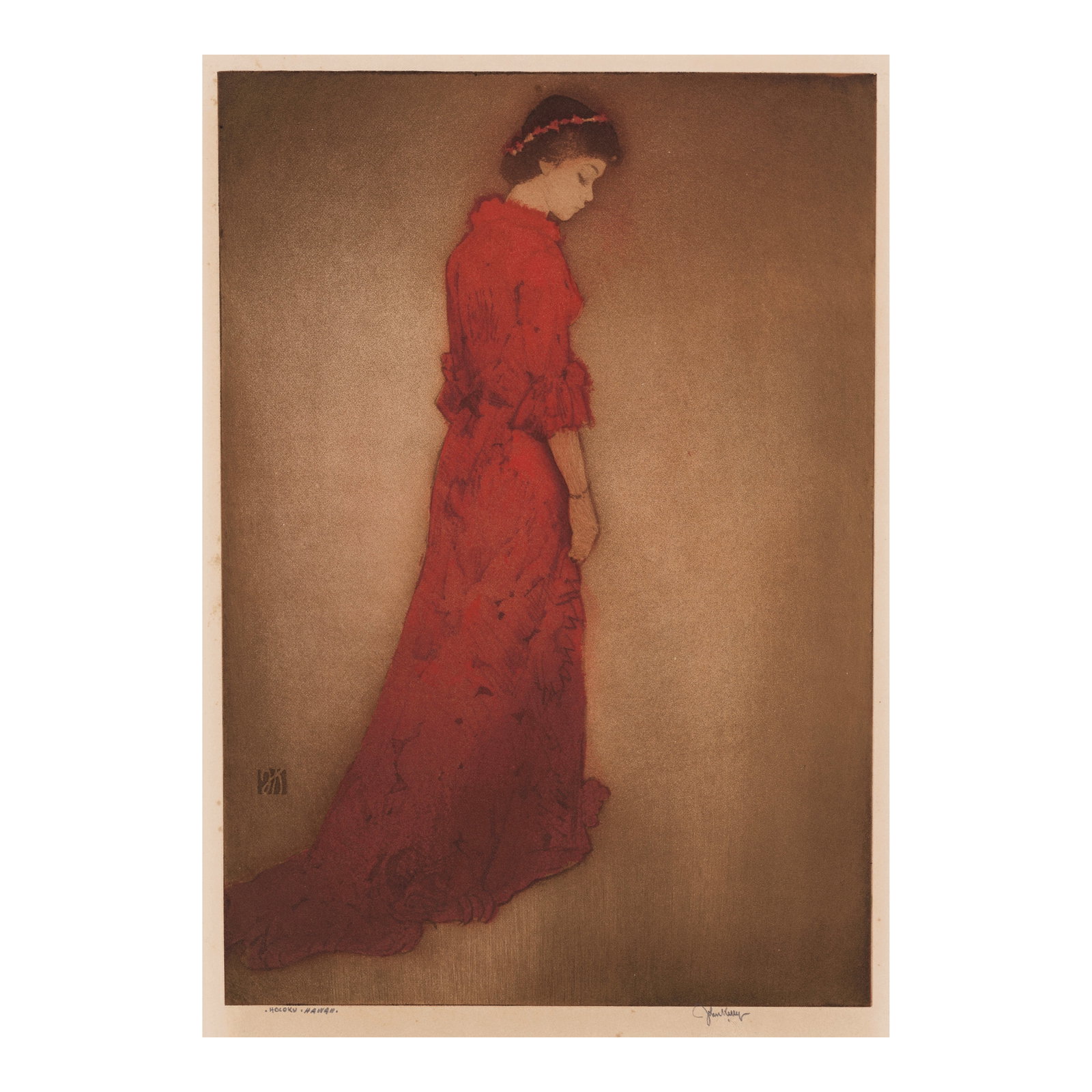 John Melville Kelly (1879-1962); Holoku, Hawaiʻi;: John Melville Kelly (1879-1962) Holoku, Hawaiʻi, n.d. Aquatint in colors on wove paper, signed in pencil, titled '·Holoku·Hawaii·', annotated 'No 25', with the artist's blindstamp,