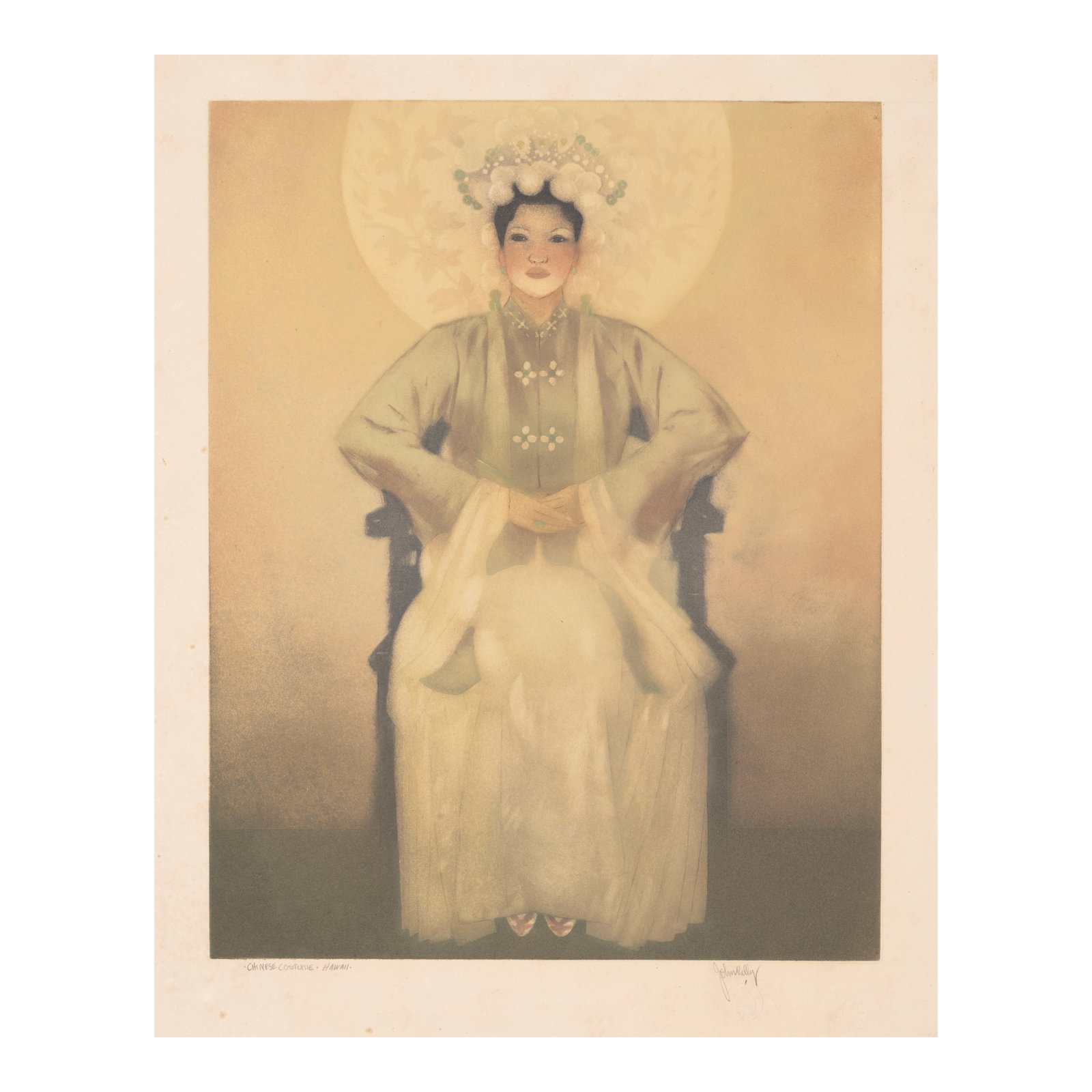John Melville Kelly (1879-1962); Chinese Costume, Hawaiʻi;: John Melville Kelly (1879-1962) Chinese Costume, Hawaiʻi, c. 1943 Aquatint with etching in colors on thick wove paper, signed in pencil and titled '·Chinese Costume·Hawaii·', with 