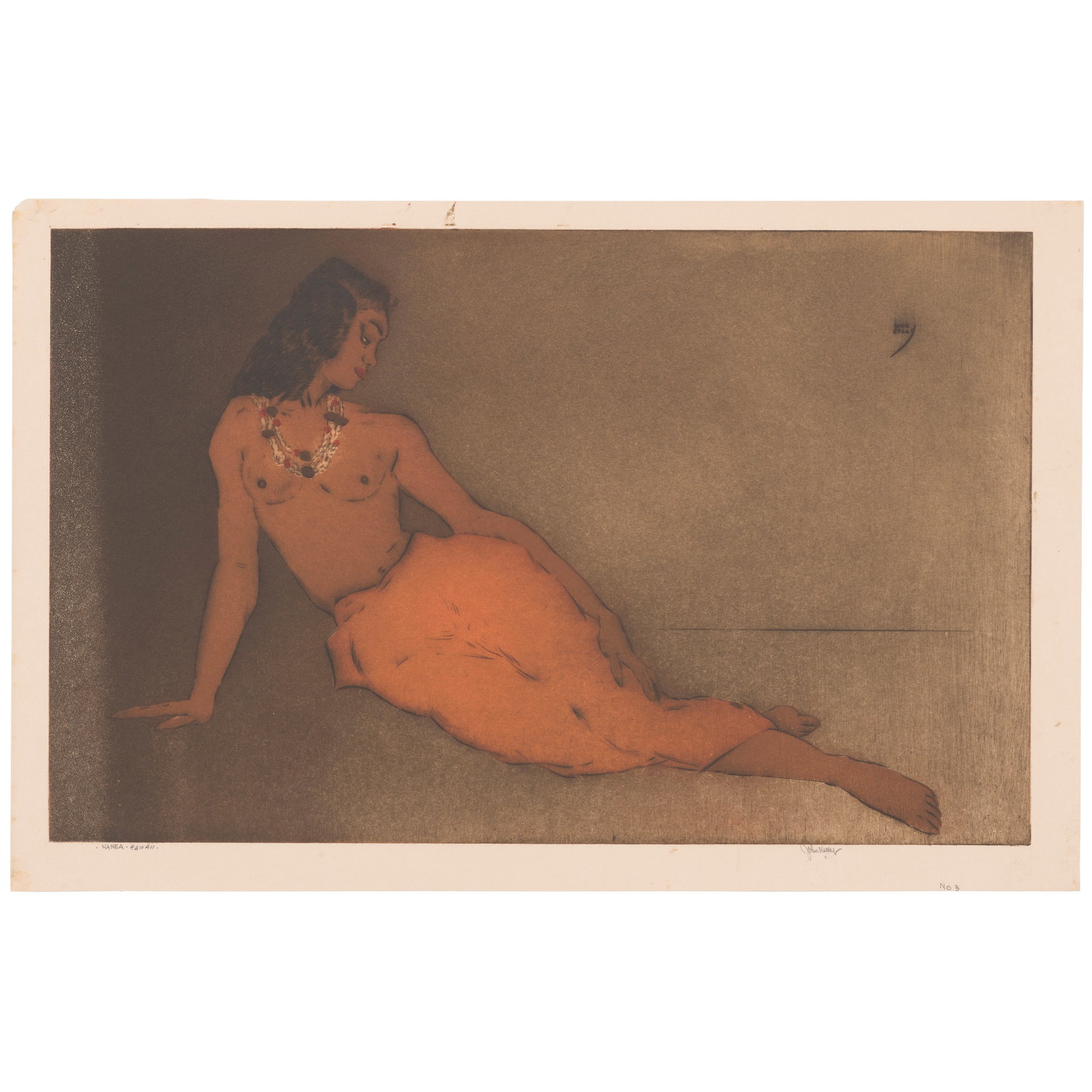John Melville Kelly (1879-1962); Nanea, Hawaiʻi;: John Melville Kelly (1879-1962) Nanea, Hawaiʻi, n.d. Aquatint with etching in colors on wove paper, signed in pencil, titled '·Nanea·Hawaii·' and annotated 'No 5', with the artist'