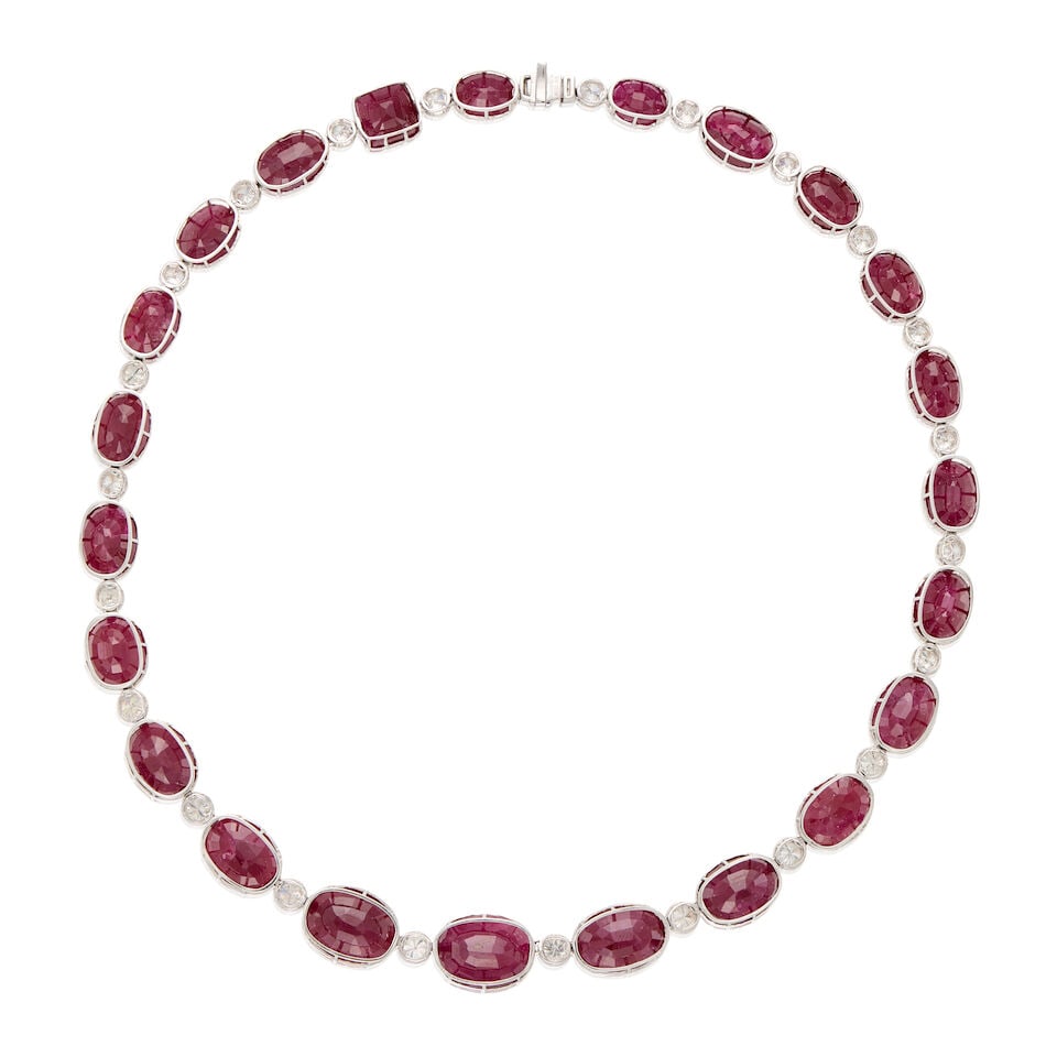 PLATINUM, RUBY, AND DIAMOND NECKLACE WITH GIA REPORT - 2