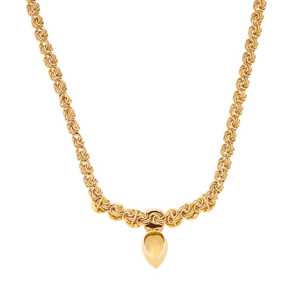 14K YELLOW GOLD, CITRINE, ZIRCON AND GARNET NECKLACE - 2