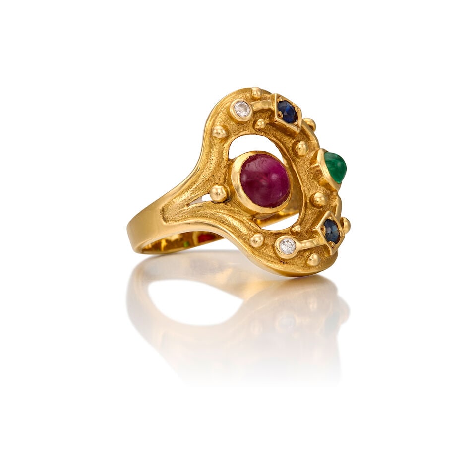 ILIAS LALAOUNIS: 18K YELLOW GOLD, DIAMOND AND MULTI-STONE RING - 2