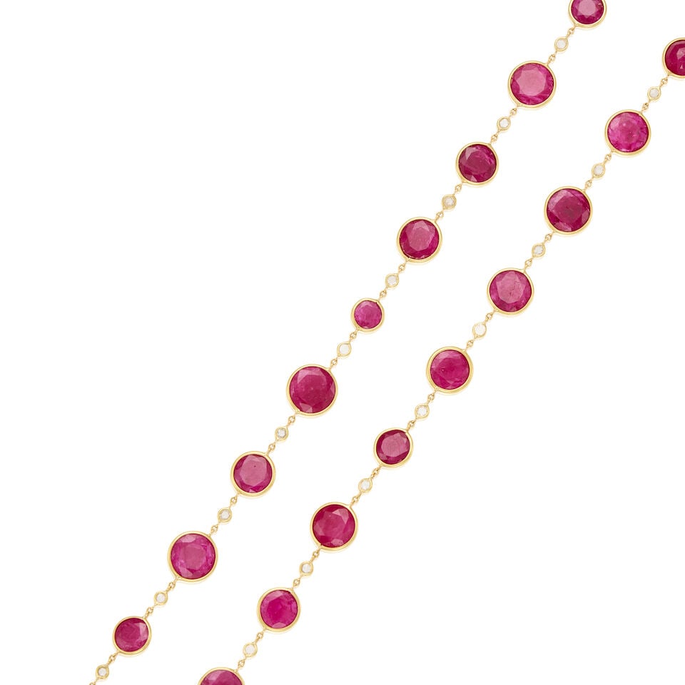 18K YELLOW GOLD, RUBY, AND DIAMOND NECKLACE - 2