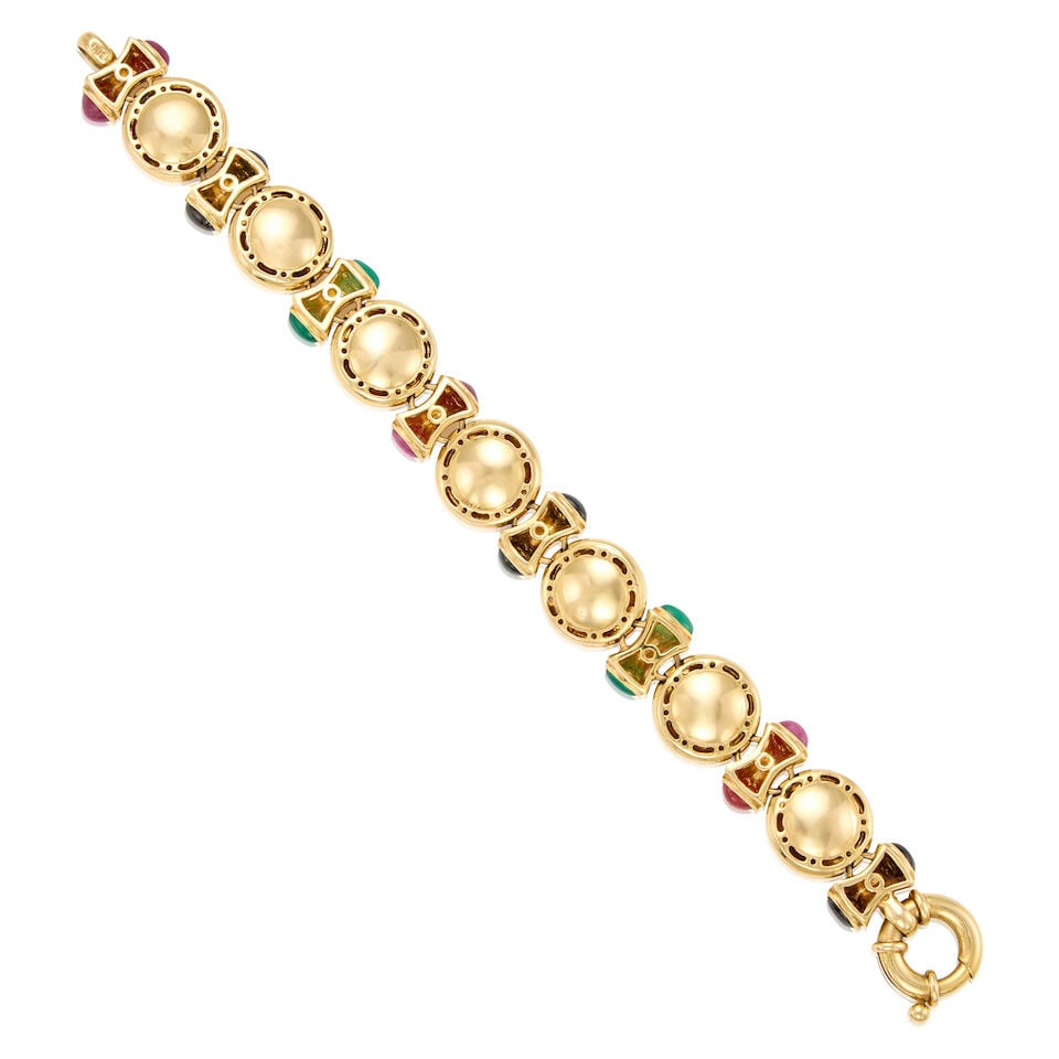 14K YELLOW GOLD, RUBY, SAPPHIRE AND EMERALD BRACELET - 2