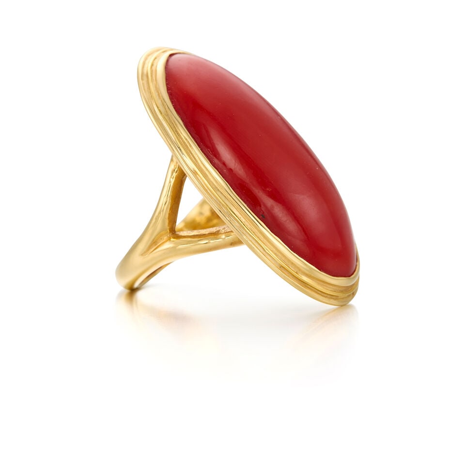 18K YELLOW GOLD AND CORAL RING - 2