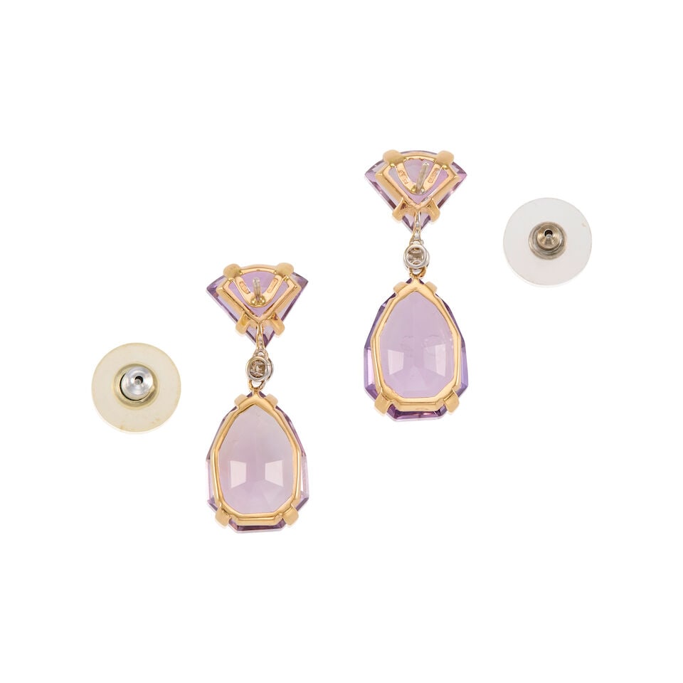 18K BICOLOR GOLD, AMETHYST, AND DIAMOND EARRINGS - 2