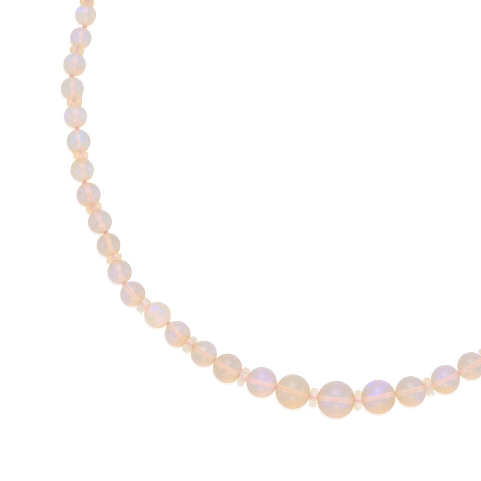 14K YELLOW GOLD, OPAL, AND ROCK CRYSTAL QUARTZ NECKLACE - 2