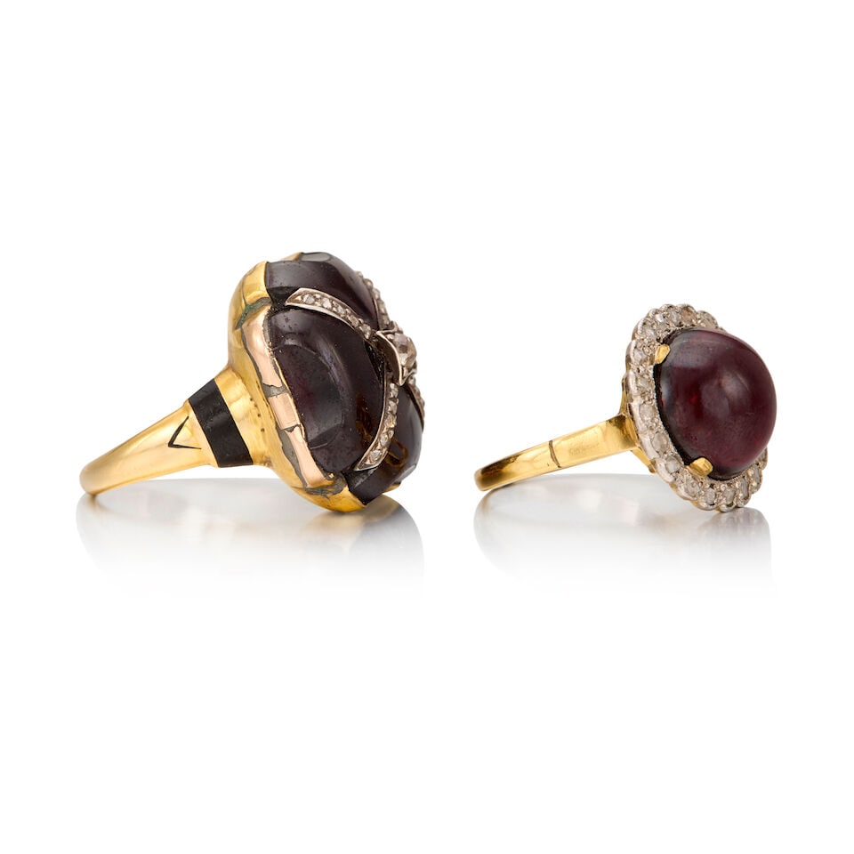TWO ANTIQUE GOLD, GARNET AND DIAMOND RINGS - 2