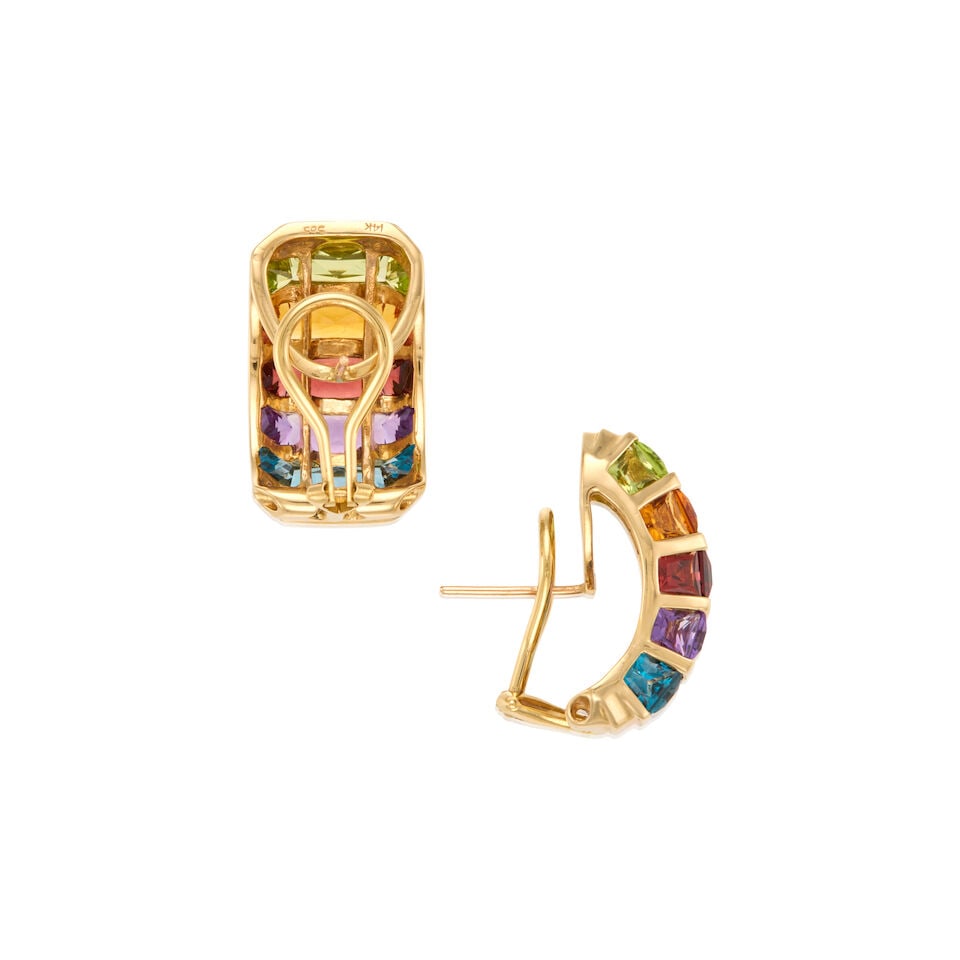 A PAIR OF 14K YELLOW GOLD AND GEM SET EARRINGS - 2