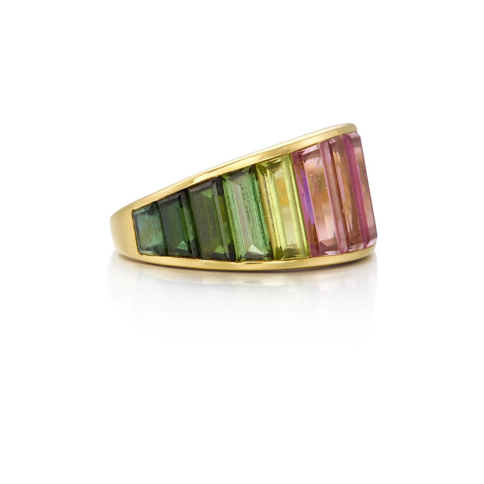 18K YELLOW GOLD AND MULTI-GEM RING - 3