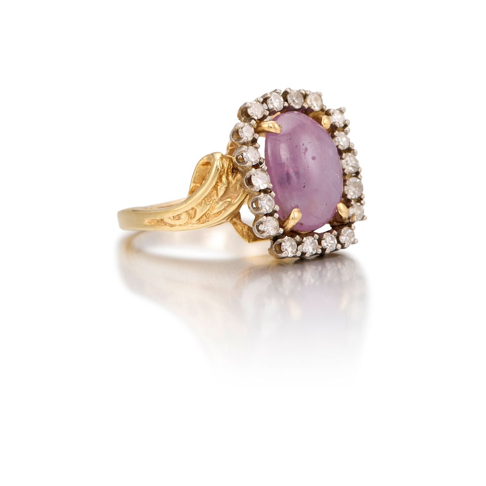 14K BICOLORED GOLD, STAR SAPPHIRE, AND DIAMOND RING - 2