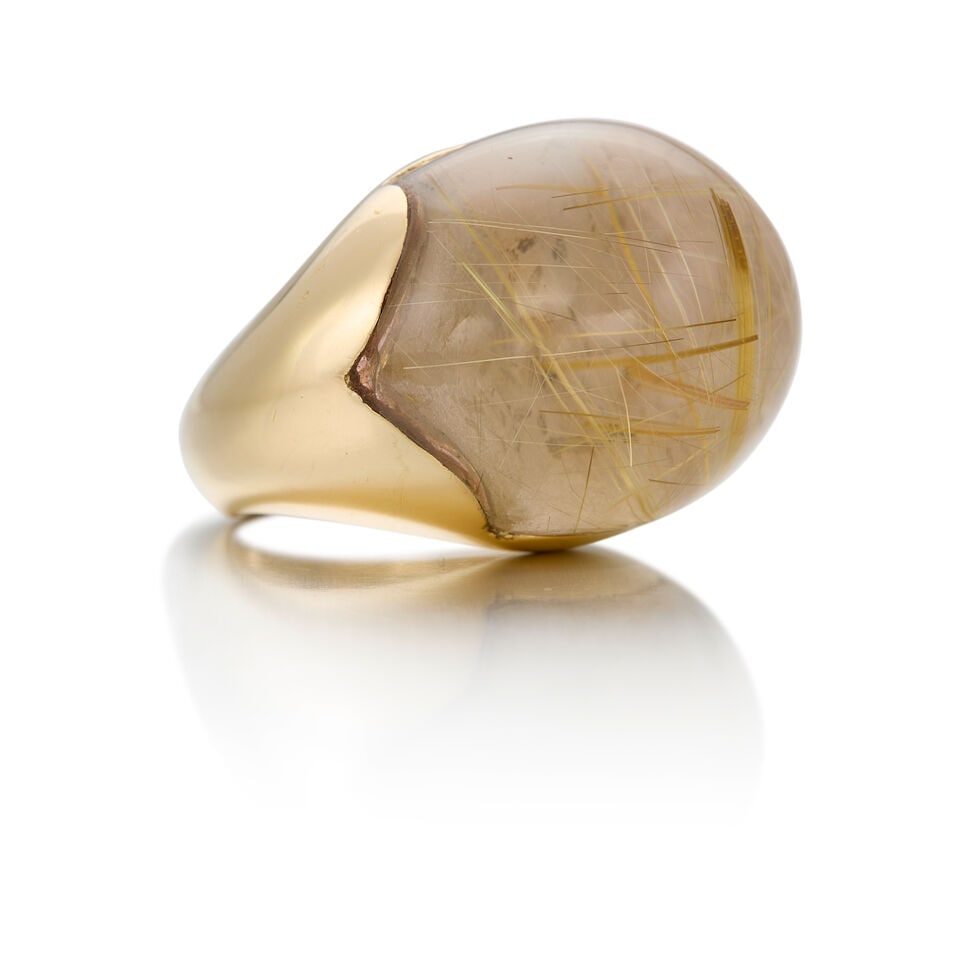 14K YELLOW GOLD AND RUTILATED QUARTZ RING - 2