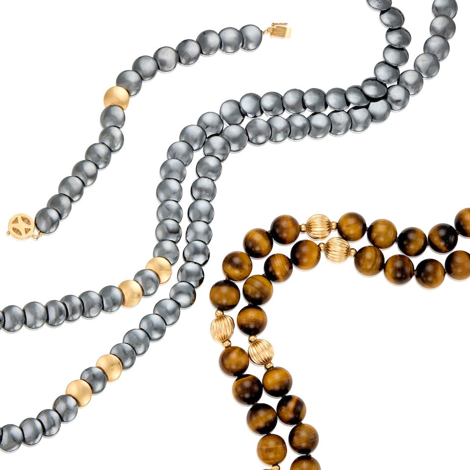 A GROUP OF 14K YELLOW GOLD AND GEMSET NECKLACE AND BRACELET - 2