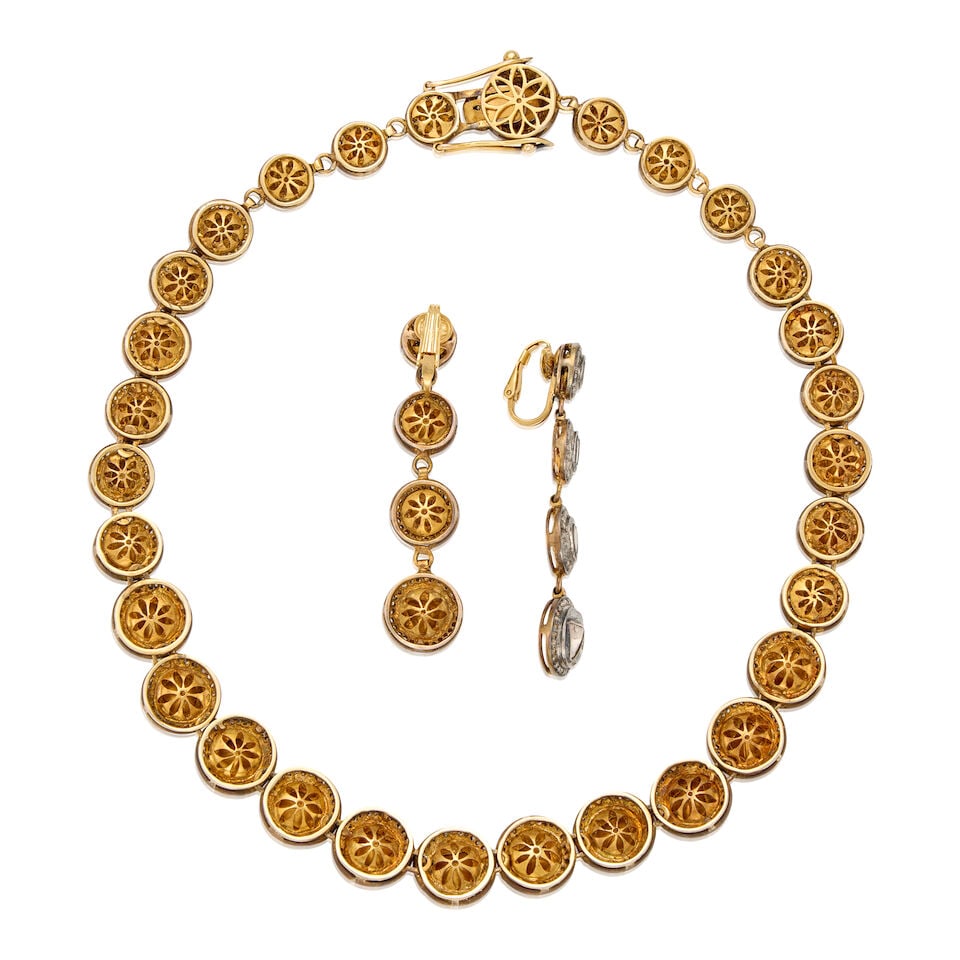A SET OF POLKI DIAMOND NECKLACE AND EARRINGS - 2