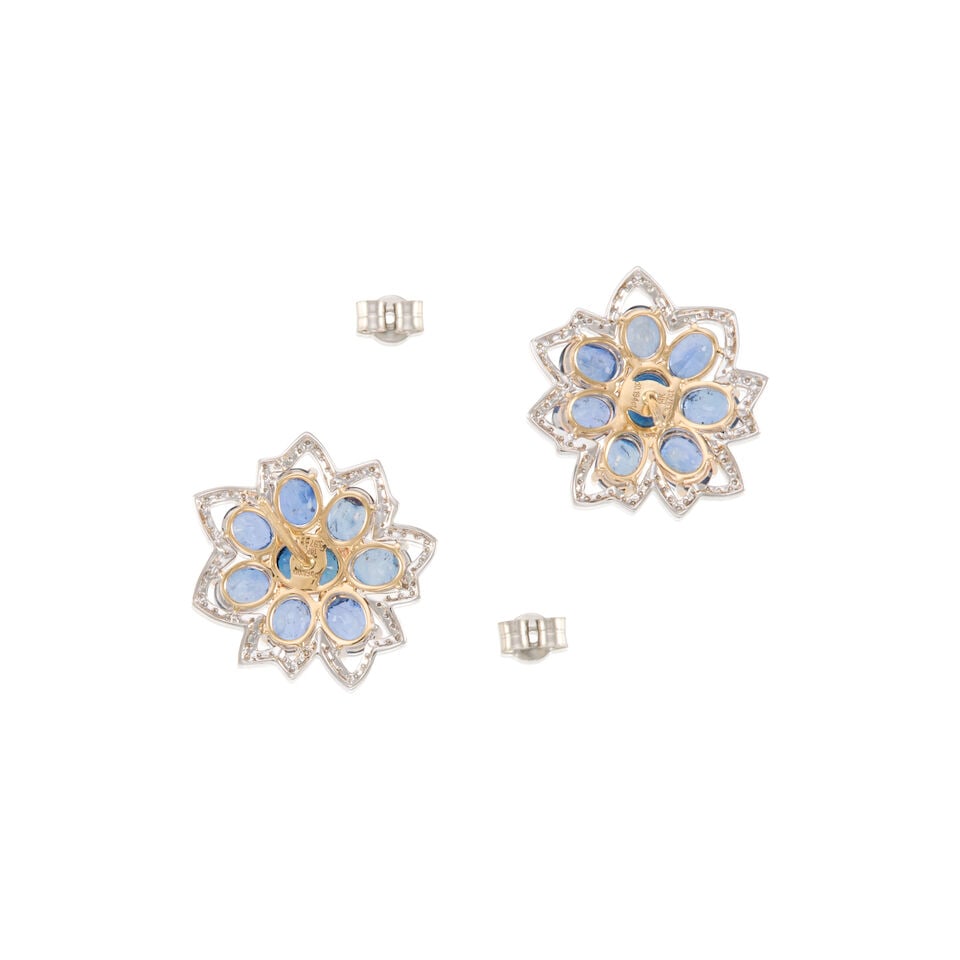 14K BICOLOR GOLD, SAPPHIRE, AND DIAMOND EARRINGS - 2