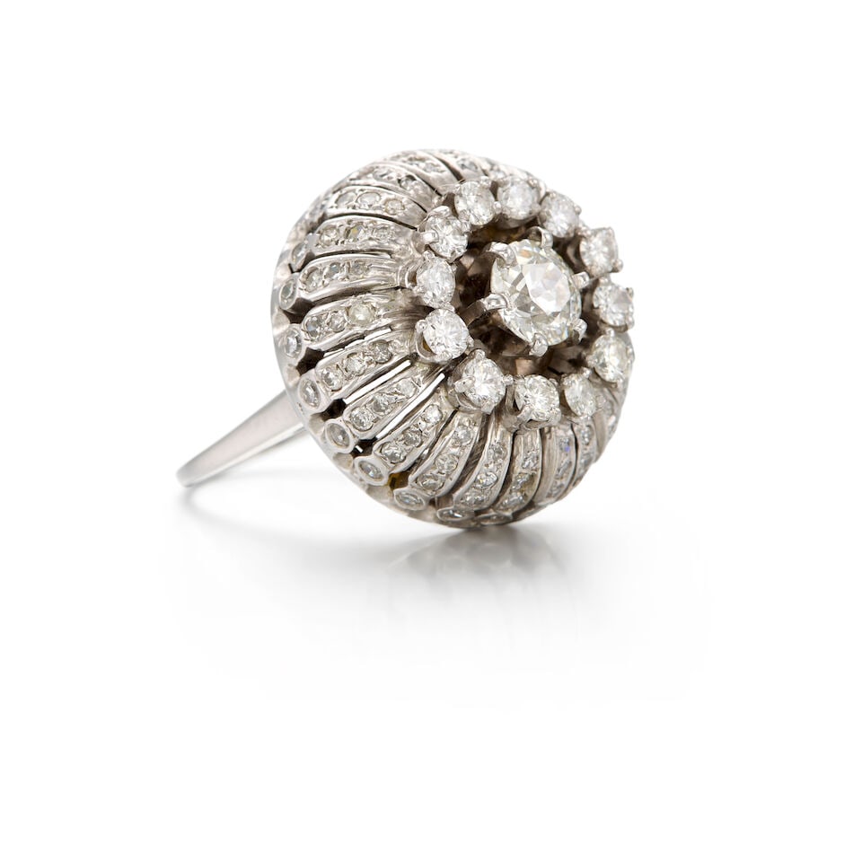 WHITE GOLD AND DIAMOND DOME RING - 2