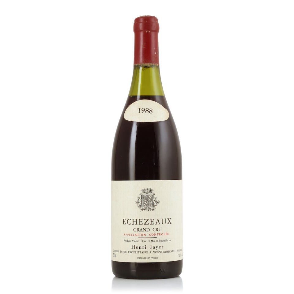 Henri Jayer, Echézeaux, 1988 (1 x 750ml): Henri Jayer, Echézeaux, 1988 (1 x 750ml) Region: Côte de Nuits Fill Level: 3.5cms Capsule: badly corroded with signs of old seepage Label: damp-affected, lightly stained & nicked; stained & 