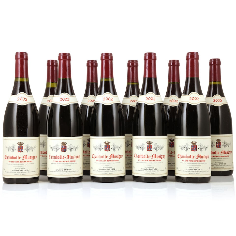 Ghislaine Barthod, Chambolle-Musigny 1er Cru Aux Beaux Bruns, 2002 (10 x 750ml): Ghislaine Barthod, Chambolle-Musigny 1er Cru Aux Beaux Bruns, 2002 (10 x 750ml) Region: Côte de Nuits Packaging: original carton (damp-affected & damaged) For further information on this lot plea