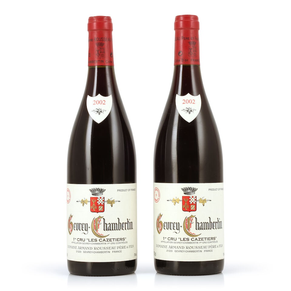 Domaine Armand Rousseau, Gevrey-Chambertin 1er Les Cazetiers, 2002 (2 x 750ml): Domaine Armand Rousseau, Gevrey-Chambertin 1er Les Cazetiers, 2002 (2 x 750ml) Region: Côte de Nuits Label: 1 slightly marked For further information on this lot please visit Bonhams.com For furt
