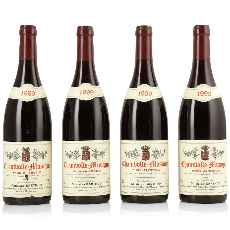 Ghislaine Barthod, Chambolle-Musigny 1er Cru Les Veroilles, 1999 (4 x 750ml): Ghislaine Barthod, Chambolle-Musigny 1er Cru Les Veroilles, 1999 (4 x 750ml) Region: Côte de Nuits Label: lightly damp-affected labels - 1 stained, 2 nicked, 2 scuffed For further information on