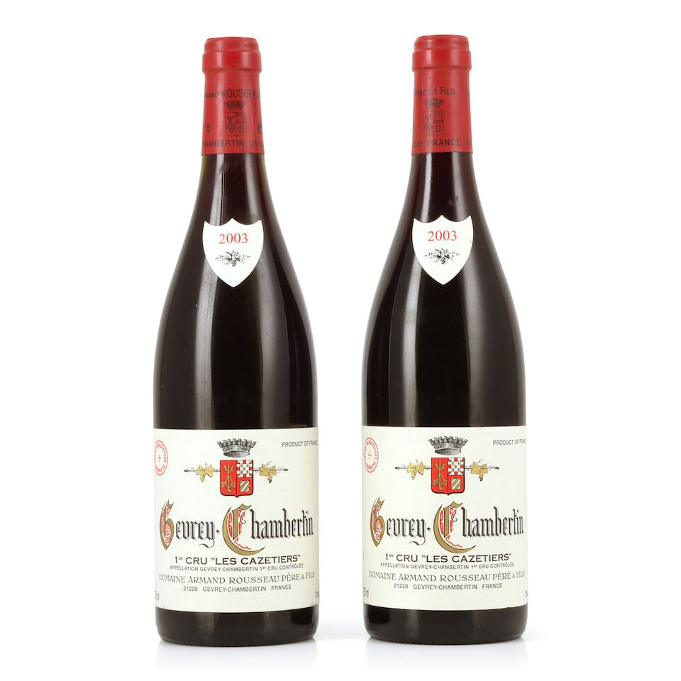 Domaine Armand Rousseau, Gevrey-Chambertin 1er Cru Les Cazetiers, 2003 (2 x 750ml): Domaine Armand Rousseau, Gevrey-Chambertin 1er Cru Les Cazetiers, 2003 (2 x 750ml) Region: Côte de Nuits Label: very lightly bin-soiled For further information on this lot please visit Bonhams.co