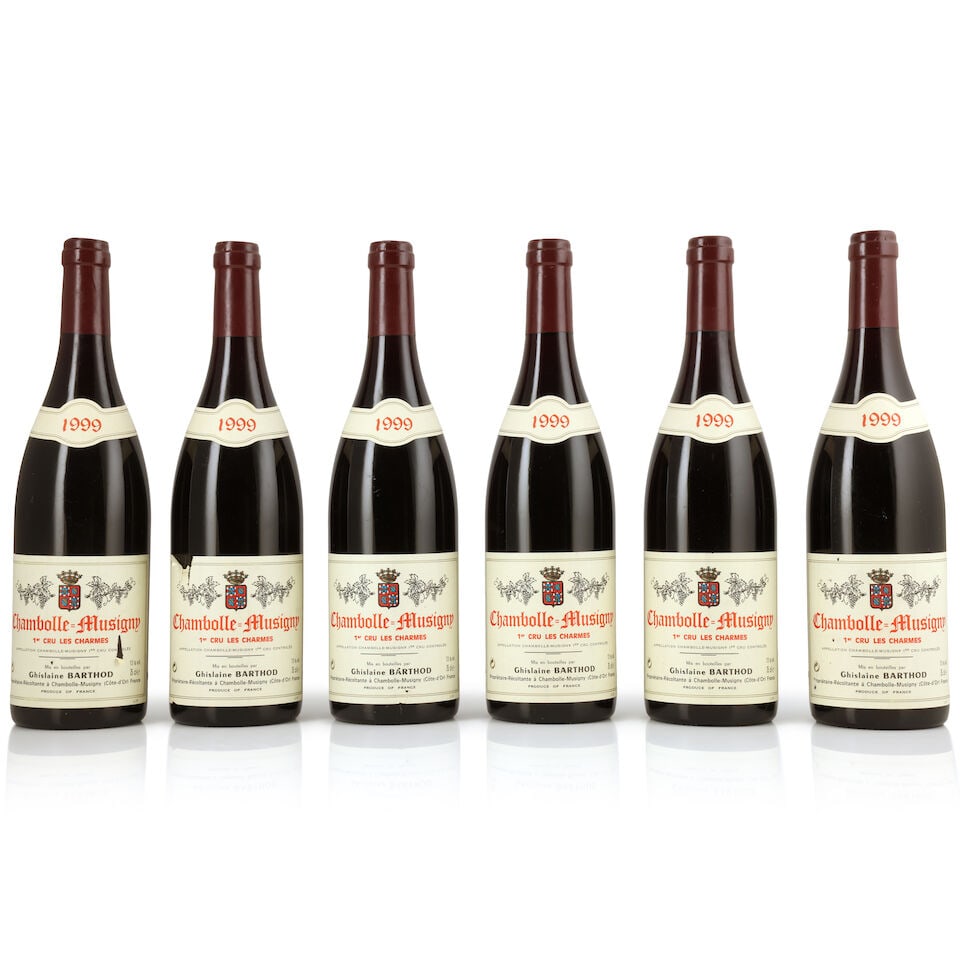 Ghislaine Barthod, Chambolle-Musigny 1er Cru Les Charmes, 1999 (6 x 750ml): Ghislaine Barthod, Chambolle-Musigny 1er Cru Les Charmes, 1999 (6 x 750ml) Region: Côte de Nuits Label: 2 nicked, 2 torn For further information on this lot please visit Bonhams.com For further i