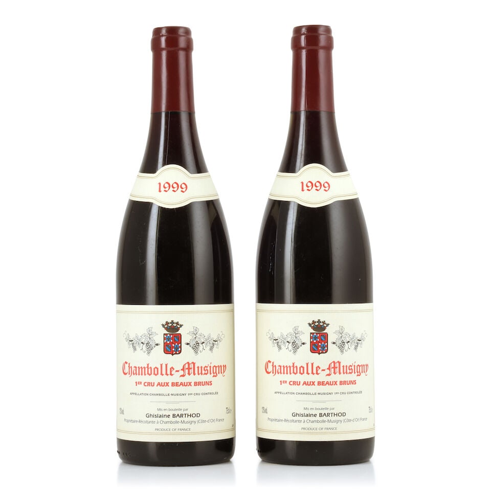 Ghislaine Barthod, Chambolle Musigny 1er Cru Aux Beaux Bruns, 1999 (2 x 750ml): Ghislaine Barthod, Chambolle Musigny 1er Cru Aux Beaux Bruns, 1999 (2 x 750ml) Region: Côte de Nuits Label: very lightly damp-affected labels For further information on this lot please visit Bonh