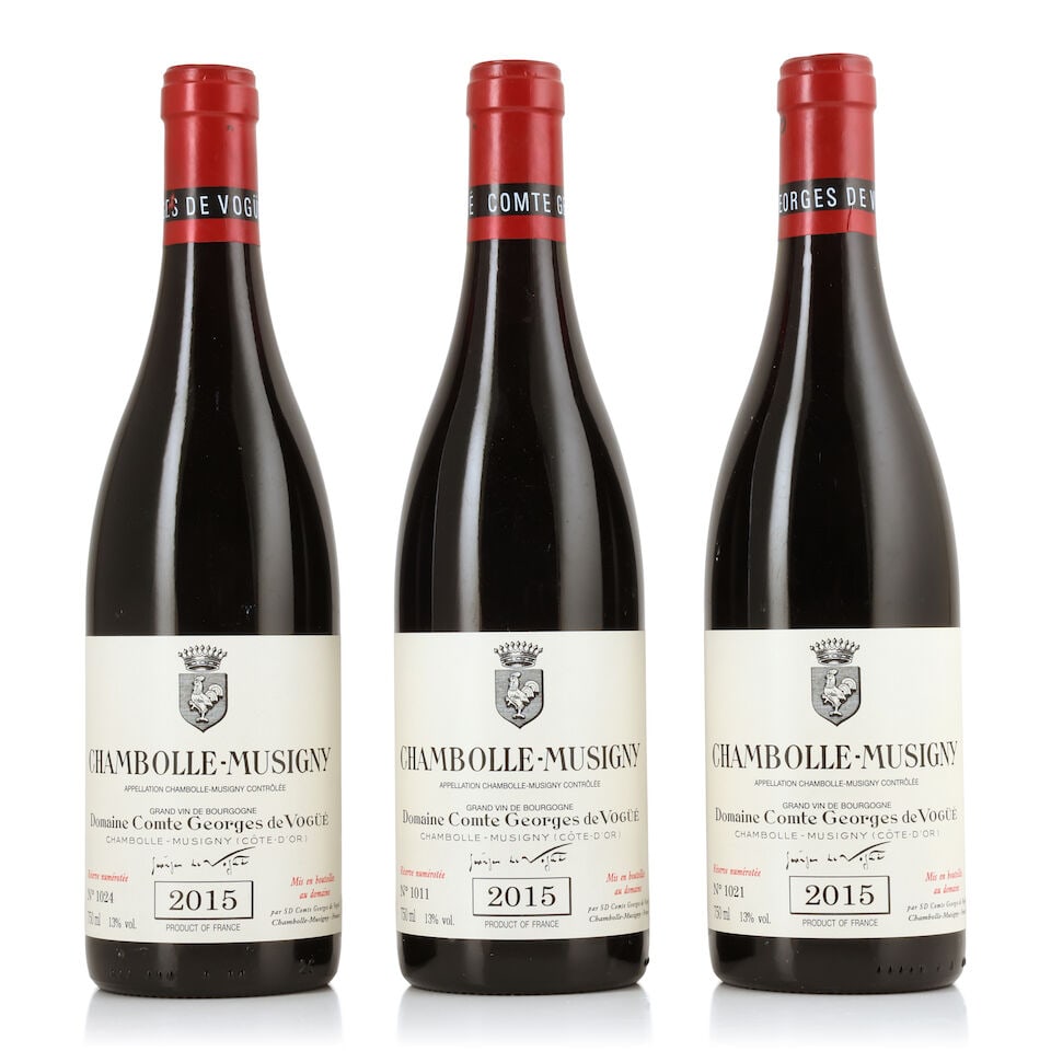 Domaine Comte Georges de Vogüé, Chambolle-Musigny, 2015 (3 x 750ml): Domaine Comte Georges de Vogüé, Chambolle-Musigny, 2015 (3 x 750ml) Region: Côte de Nuits Packaging: original wooden case (lightly damp-affected) For further information on this lot ple