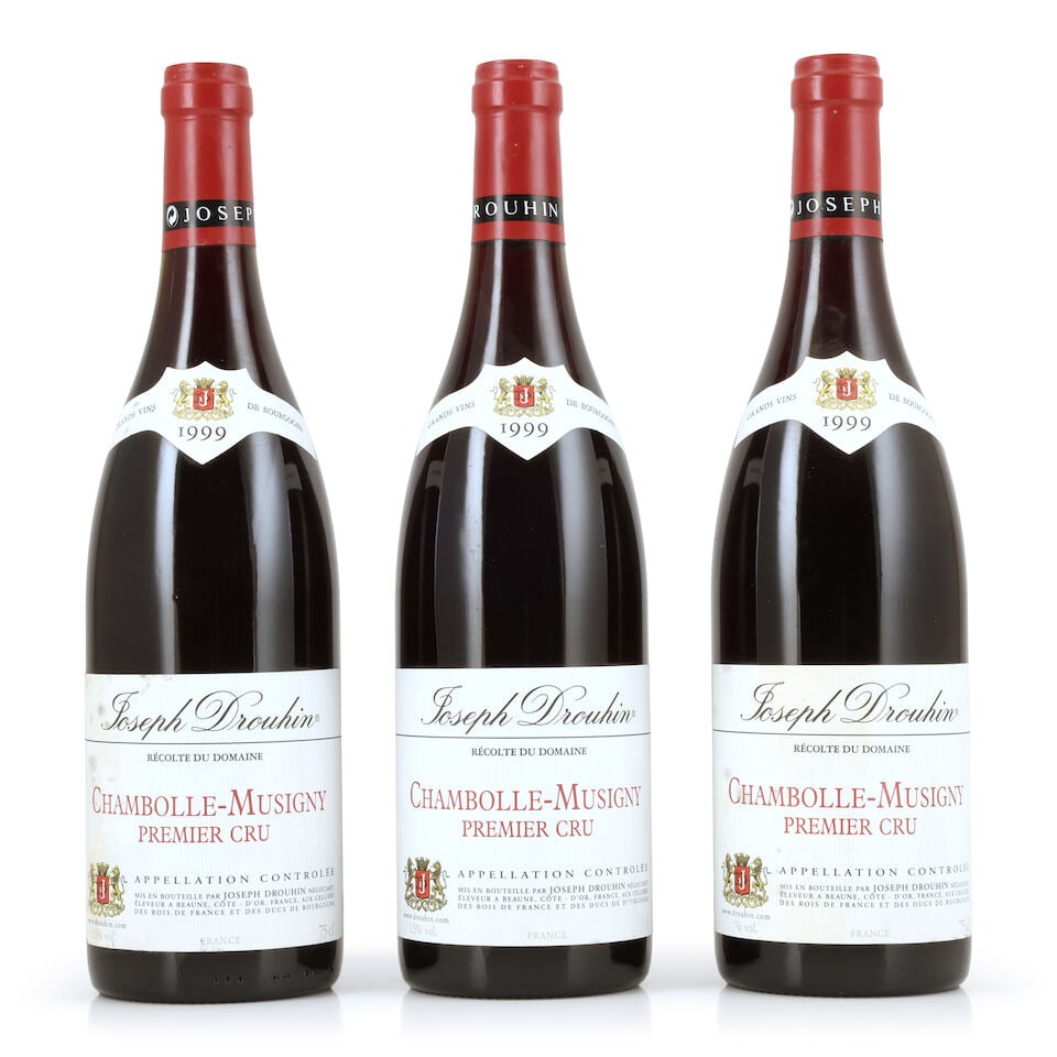 Joseph Drouhin, Chambolle-Musigny 1er Cru, 1999 (3 x 750ml): Joseph Drouhin, Chambolle-Musigny 1er Cru, 1999 (3 x 750ml) Region: Côte de Nuits Label: 2 bin-soiled For further information on this lot please visit Bonhams.com For further information about th