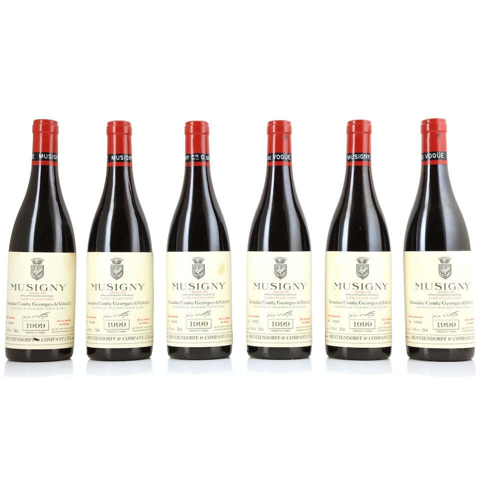 Domaine Comte Georges de Vogüé, Musigny Cuvée Vieilles Vignes, 1999 (6 x 750ml): Domaine Comte Georges de Vogüé, Musigny Cuvée Vieilles Vignes, 1999 (6 x 750ml) Region: Côte de Nuits Label: damp-stained labels - 1 nicked Packaging: 2 x original wooden cases For