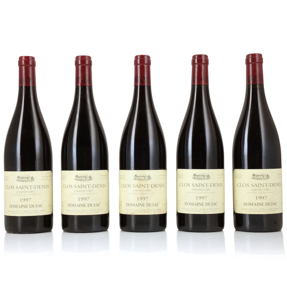 Domaine Dujac, Clos Saint-Denis, 1997 (5 x 750ml): Domaine Dujac, Clos Saint-Denis, 1997 (5 x 750ml) Region: Côte de Nuits Label: bin-soiled & damp-stained For further information on this lot please visit Bonhams.com For further information about