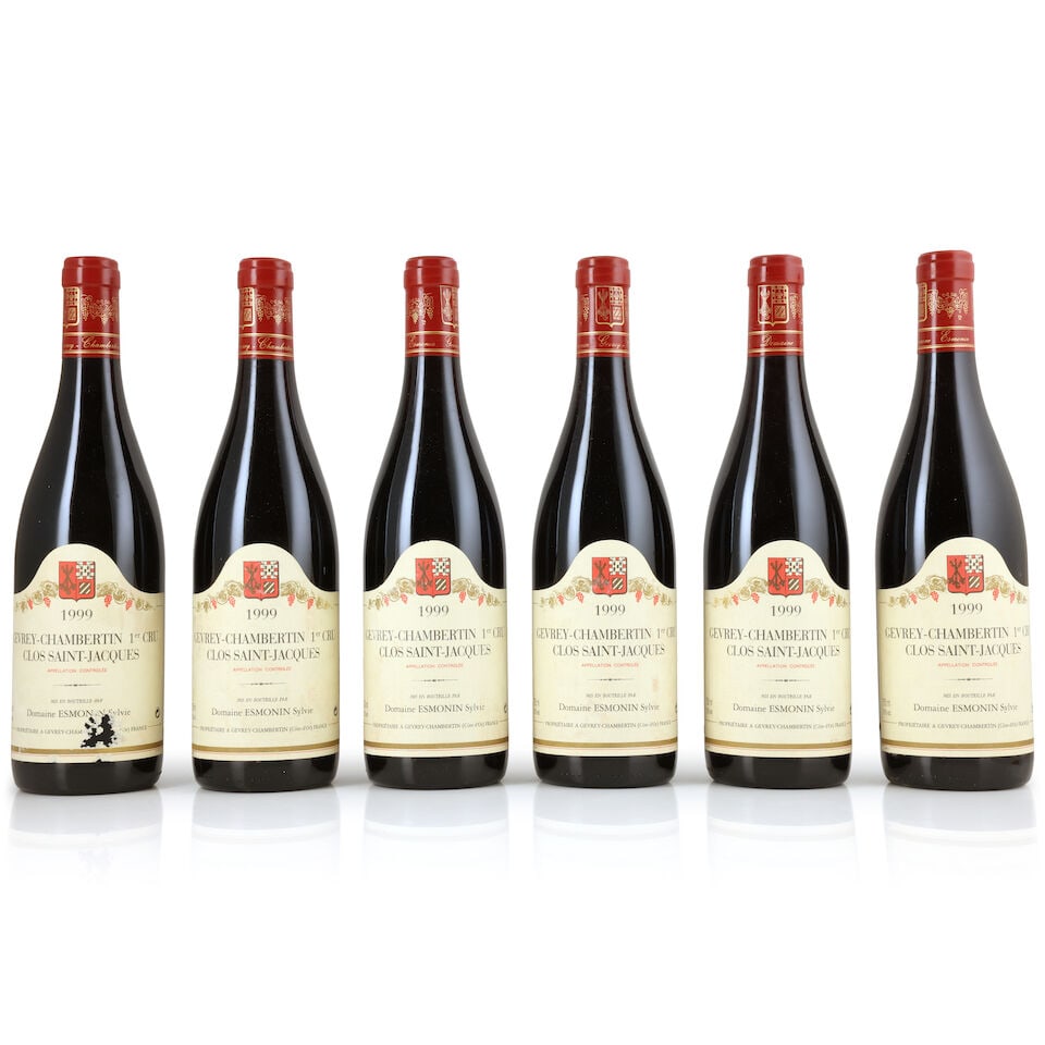 Domaine Sylvie Esmonin, Gevrey-Chambertin 1er Cru Clos-Saint-Jacques, 1999 (6 x 750ml): Domaine Sylvie Esmonin, Gevrey-Chambertin 1er Cru Clos-Saint-Jacques, 1999 (6 x 750ml) Region: Côte de Nuits Label: damp-affected labels For further information on this lot please visit Bonhams.c