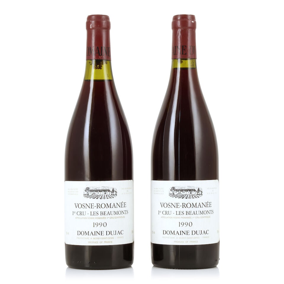 Domaine Dujac, Vosne-Romanée 1er Cru Les Beaumonts, 1990 (2 x 750ml): Domaine Dujac, Vosne-Romanée 1er Cru Les Beaumonts, 1990 (2 x 750ml) Region: Côte de Nuits Capsule: slightly worn Label: lightly bin-soiled For further information on this lot please visit B