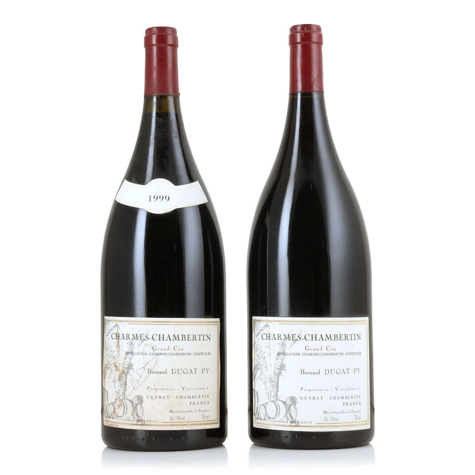 Bernard Dugat-Py, Charmes-Chambertin, 1999 (2 x 1500ml): Bernard Dugat-Py, Charmes-Chambertin, 1999 (2 x 1500ml) Region: Côte de Nuits Capsule: very lightly worn & creased capsules Label: bin-soiled & damp-stained labels, 1 part detached, 1 vintage lab