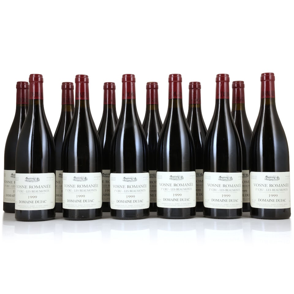 Domaine Dujac, Vosne-Romanée 1er Cru Les Beaumonts, 1999 (12 x 750ml): Domaine Dujac, Vosne-Romanée 1er Cru Les Beaumonts, 1999 (12 x 750ml) Region: Côte de Nuits Label: lightly bin-soiled Packaging: original carton (badly damp-affected & worn) For further info