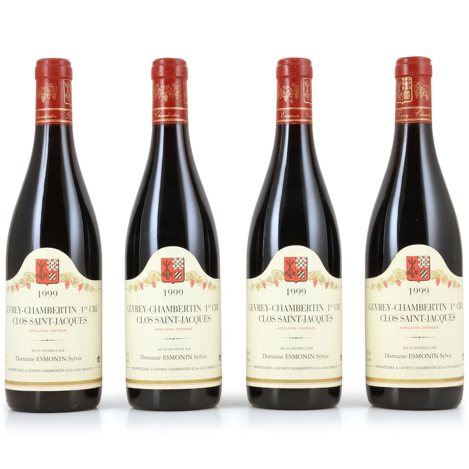 Domaine Sylvie Esmonin, Gevrey-Chambertin 1er Cru Clos Saint-Jacques, 1999 (4 x 750ml): Domaine Sylvie Esmonin, Gevrey-Chambertin 1er Cru Clos Saint-Jacques, 1999 (4 x 750ml) Region: Côte de Nuits Capsule: slightly worn Label: very lightly damp-affected For further information on th