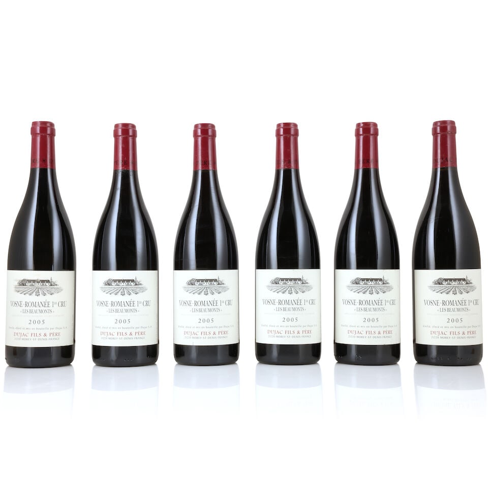 Domaine Dujac, Vosne-Romanée 1er Cru Les Beaumonts, 2005 (6 x 750ml): Domaine Dujac, Vosne-Romanée 1er Cru Les Beaumonts, 2005 (6 x 750ml) Region: Côte de Nuits Label: lightly bin-soiled For further information on this lot please visit Bonhams.com For further 