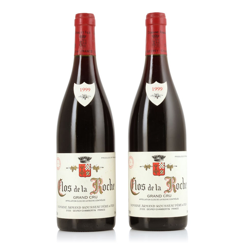 Domaine Armand Rousseau, Clos de la Roche, 1999 (2 x 750ml): Domaine Armand Rousseau, Clos de la Roche, 1999 (2 x 750ml) Region: Côte de Nuits Label: lightly bin-soiled For further information on this lot please visit Bonhams.com For further information ab