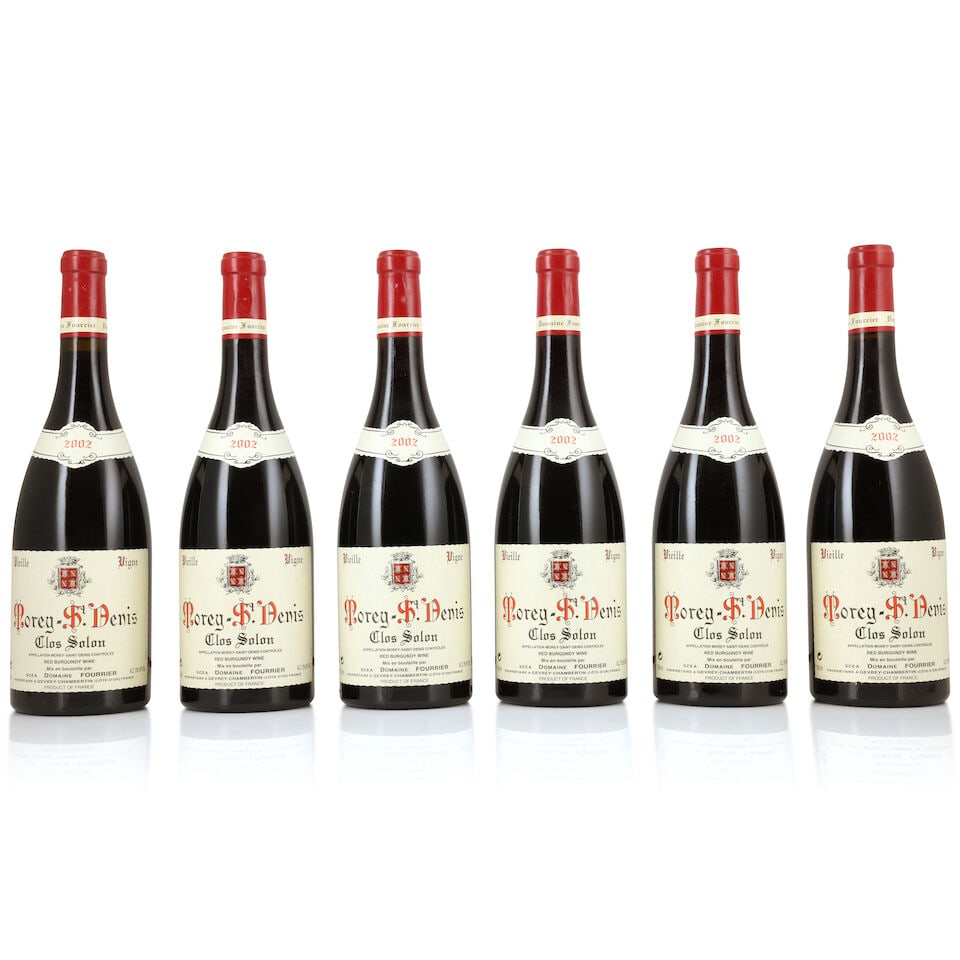 Domaine Fourrier, Morey-St-Denis Clos Solon Vieille Vigne, 2002 (6 x 750ml): Domaine Fourrier, Morey-St-Denis Clos Solon Vieille Vigne, 2002 (6 x 750ml) Region: Côte de Nuits Capsule: slightly worn Label: lightly bin-soiled For further information on this lot please visit