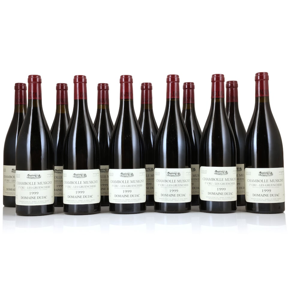 Domaine Dujac, Chambolle-Musigny 1er Cru Les Gruenchers, 1999 (12 x 750ml): Domaine Dujac, Chambolle-Musigny 1er Cru Les Gruenchers, 1999 (12 x 750ml) Region: Côte de Nuits Label: lightly bin-soiled, 1 nicked, 1 marked Packaging: original carton (lightly damp-affected) F
