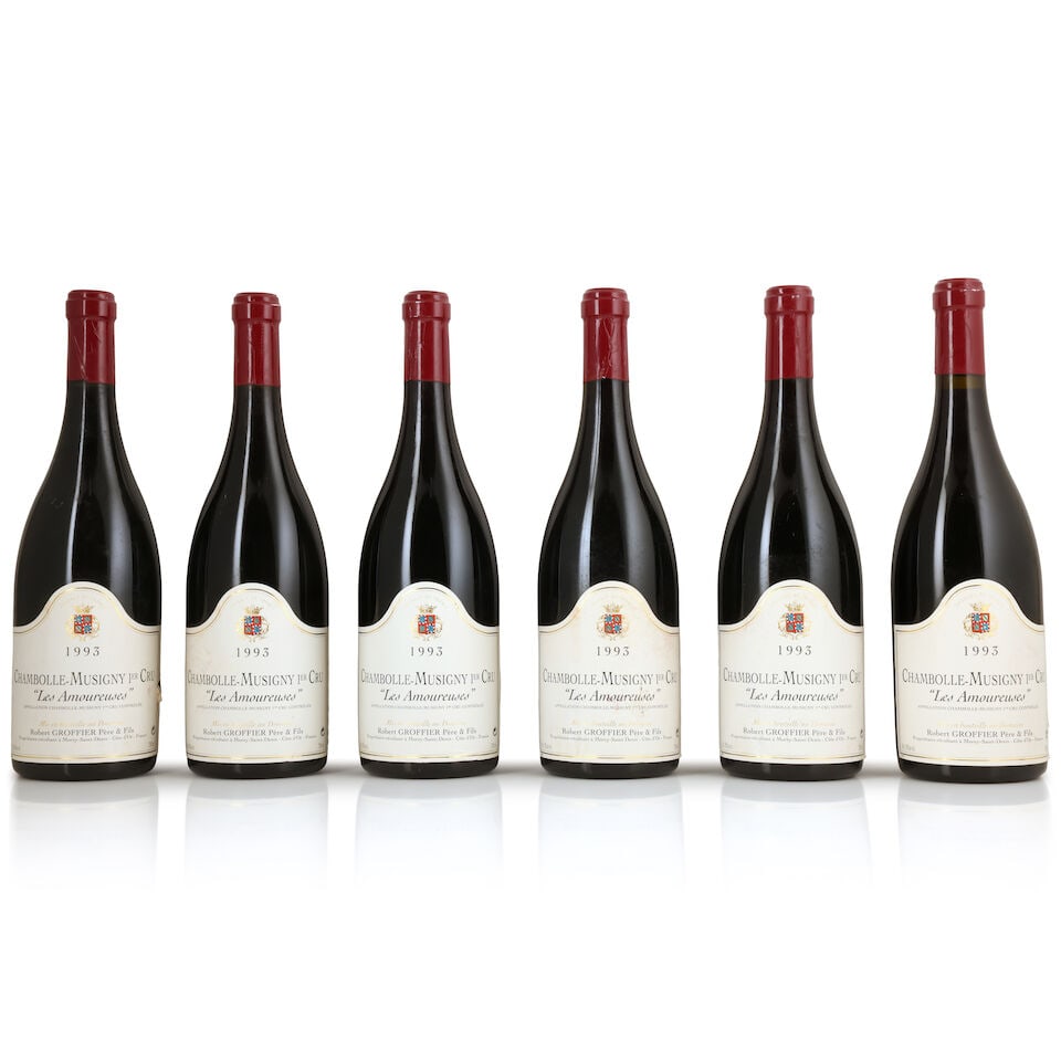 Robert Groffier Père & Fils, Chambolle-Musigny 1er Cru Les Amoureuses, 1993 (12 x 750ml): Robert Groffier Père & Fils, Chambolle-Musigny 1er Cru Les Amoureuses, 1993 (12 x 750ml) Region: Côte de Nuits Label: damp-affected, creased & peeling - 3 nicked, 1 stained For further infor