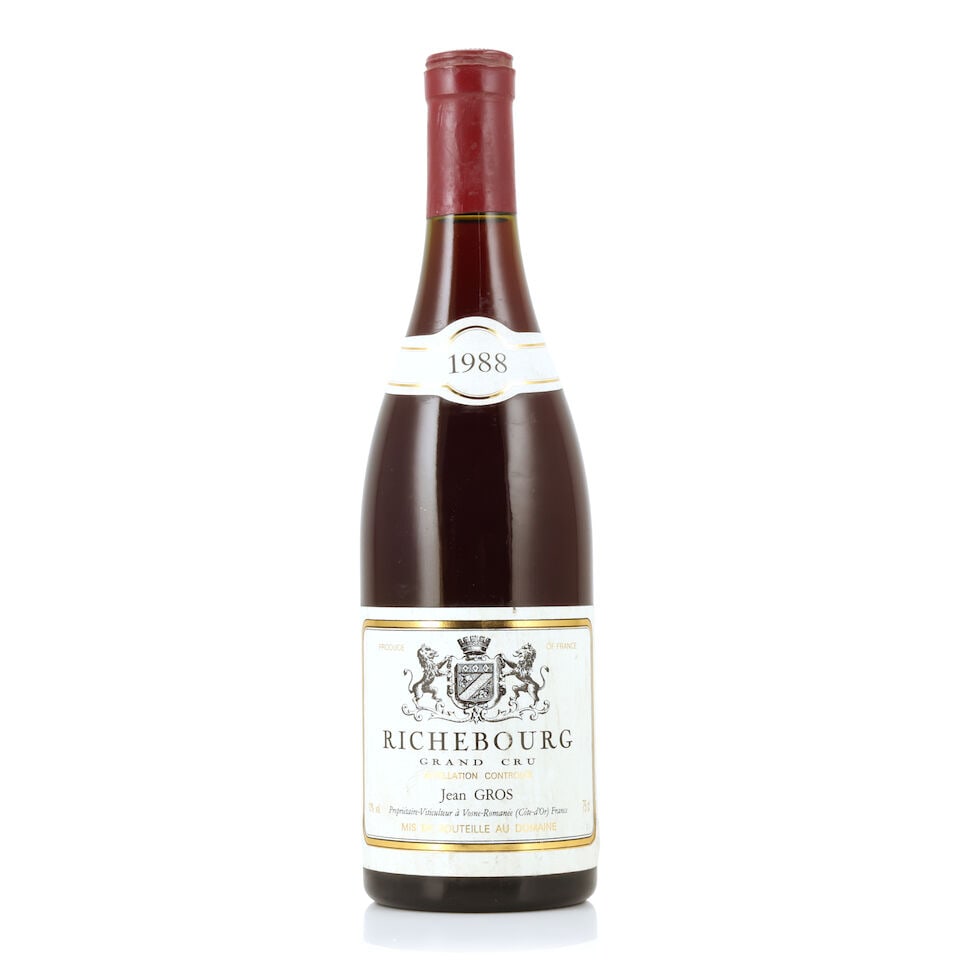 Jean Gros, Richebourg, 1988 (1 x 750ml): Jean Gros, Richebourg, 1988 (1 x 750ml) Region: Côte de Nuits Capsule: slightly worn Label: bin-soiled, lightly damp-affected & nicked For further information on this lot please visit Bonhams.com